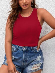 SHEIN Essnce 大碼素色背心上衣 - 酒紅色 - 查看 4