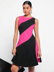 BizChic 雙色A字連衣裙 - 玫紅色 - 查看 1