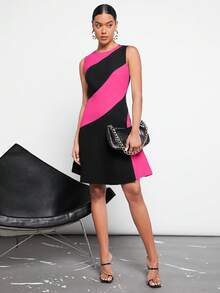 BizChic 雙色A字連衣裙 - 玫紅色 - 查看 2