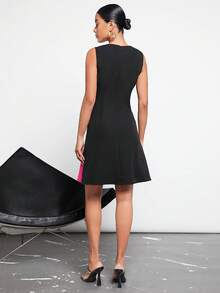 BizChic 雙色A字連衣裙 - 玫紅色 - 查看 4