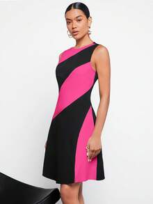 BizChic 雙色A字連衣裙 - 玫紅色 - 查看 6