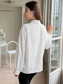 DAZY 素色荷葉邊前紐扣襯衫 - 白色 - 查看 2