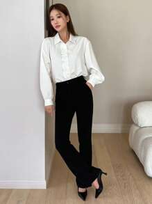 DAZY 素色荷葉邊前紐扣襯衫 - 白色 - 查看 6