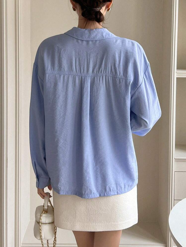 Flap Pocket Drop Shoulder Shirt Long Sleeve Top