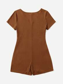 SHEIN Essnce Plus Notched Neck Ribbed Knit Romper - Brown - View 2