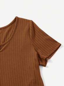 SHEIN Essnce Plus Notched Neck Ribbed Knit Romper - Brown - View 4