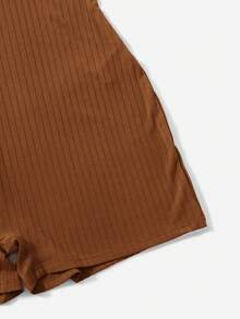 SHEIN Essnce Plus Notched Neck Ribbed Knit Romper - Brown - View 5