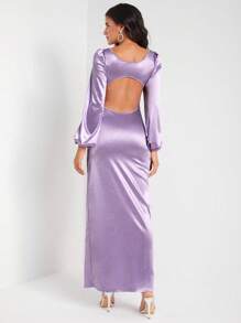 FURNANDA Designer Twist Front Cut Out Split Thigh Satin Elegant Dress, For Festival, Holiday, Party, Birthday Outfits, Wedding Prom Dress