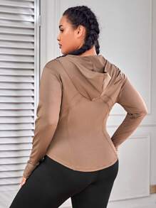 Easithlete 大碼拉鏈開襟連帽運動夾克 - 咖啡棕 - 查看 2