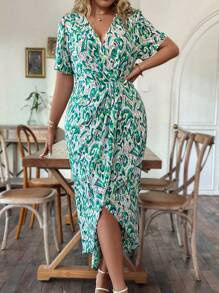 SHEIN Clasi 波西米亞交叉全身印花加大連衣裙 - 彩色 - 查看 1