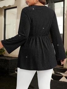 SHEIN BAE Plus Knot Front Coat - Black - View 2