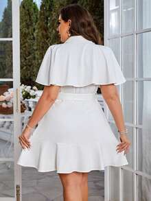 Simplee Hơn Đôi ngực áo tay bướm Xù Hoa Sen Váy có thắt lưng - trắng - Xem 2