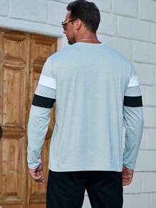 Manfinity Homme Nam Plus Khối màu Cổ có Lỗ hổng Áo thun - Xám - Xem 2