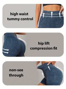 Easithlete 宽腰带运动短裤紧身短裤蓝色短裤女士运动短裤、健身短裤、骑行短裤