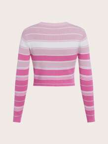 Teen Girl Striped Pattern Button Front Cardigan - Multicolor - View 2