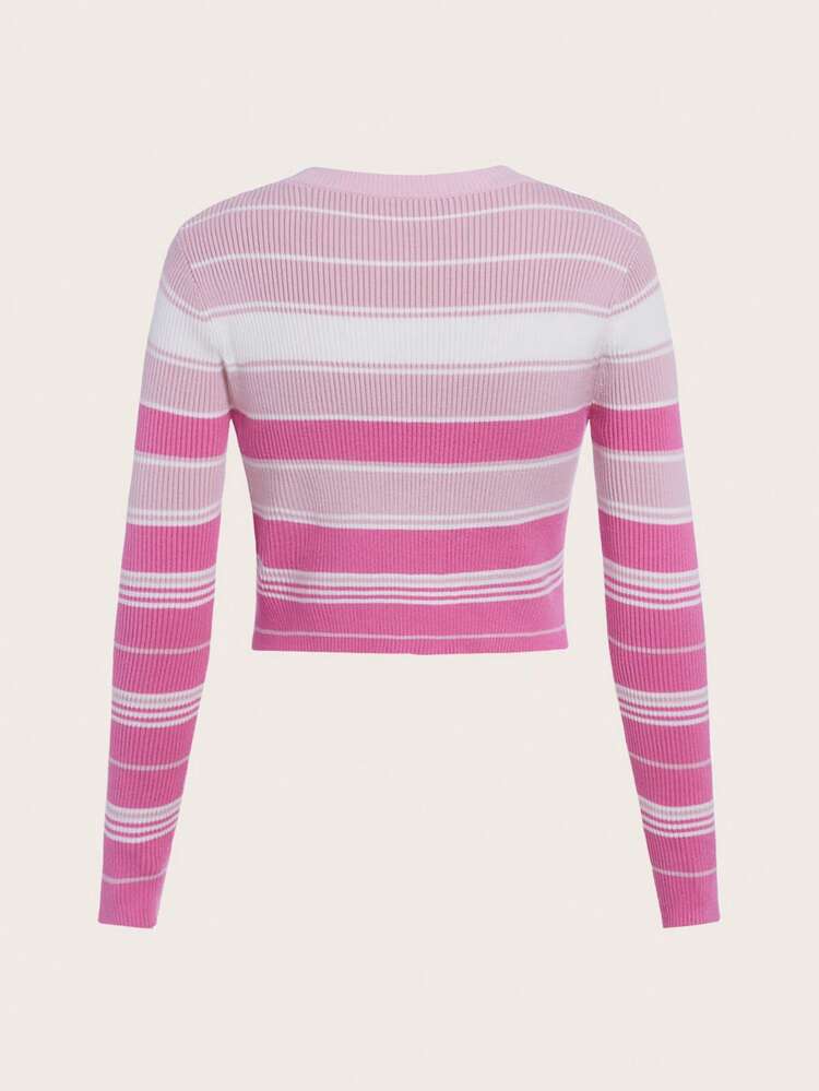 Teen Girl Striped Pattern Button Front Cardigan