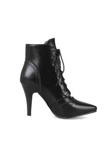 尖头高跟女式冬季踝靴2023款细跟短靴女式系带机车靴细踝靴 - 黑色 - 查看 2