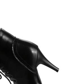 尖头高跟女式冬季踝靴2023款细跟短靴女式系带机车靴细踝靴 - 黑色 - 查看 5