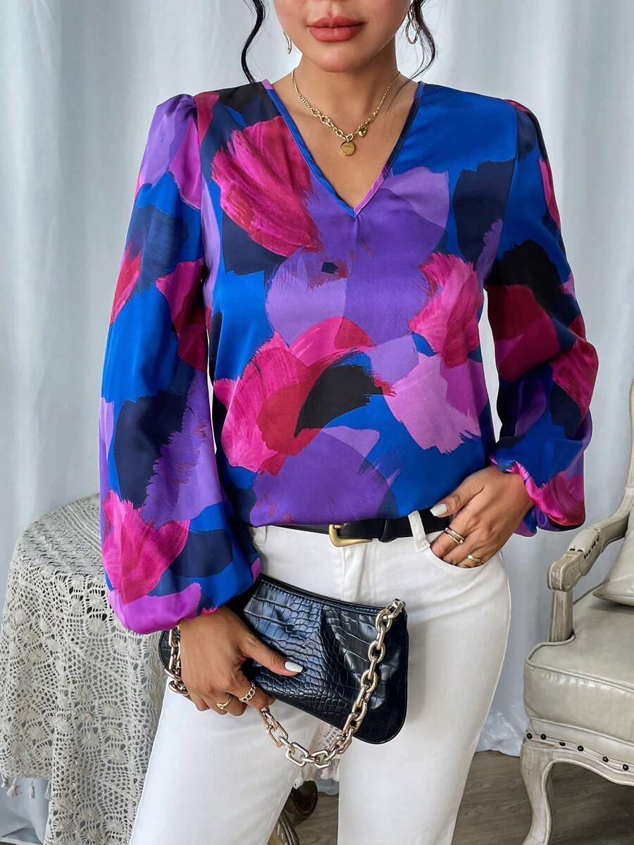 SHEIN Privé In Toàn bộ Tay áo lồng đèn Áo sơ mi - Nhiều màu - Xem 1