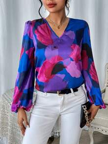 SHEIN Privé In Toàn bộ Tay áo lồng đèn Áo sơ mi - Nhiều màu - Xem 5