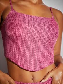 SHEIN BAE Chất rắn Cami ngọn & Chân Váy xếp ly - Hồng - Xem 7