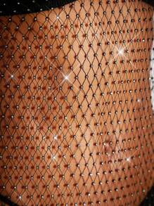 SHEIN BAE 毛茸茸袖口水鑽細節洋裝不附內衣 - 黑色 - 查看 4