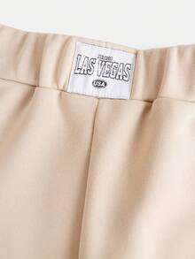 SHEIN Teen Girl Letter Patched Detail Slant Pocket Wide Leg Sweatpants - Khaki - View 3