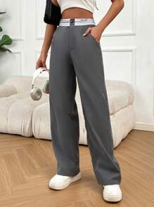 SHEIN Unity 斜口袋闊腿褲 - 灰色 - 查看 4