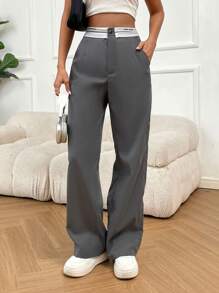 SHEIN Unity 斜口袋闊腿褲 - 灰色 - 查看 5