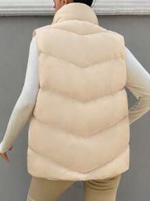 EURMUSE Flap Pocket Puffer Vest Coat - Beige - View 2