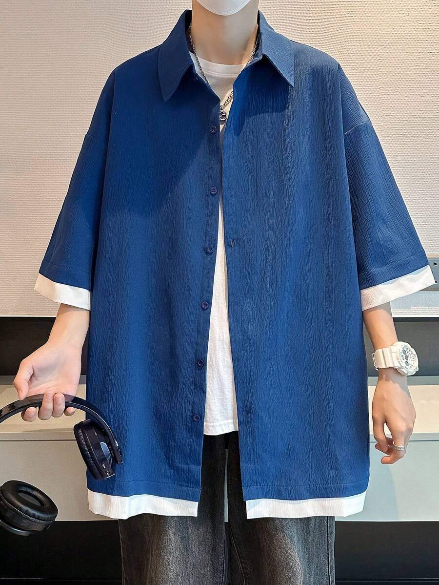 Manfinity Hypemode Nam Thả vai 2 trong1 Áo sơ mi - Màu xanh lam - Xem 1