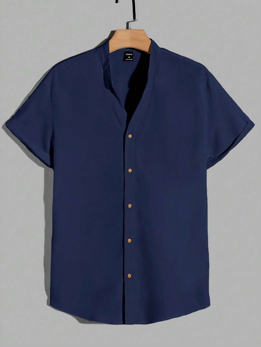 Manfinity BRENVOR 男士素色前紐扣襯衫