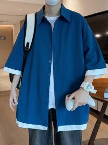 Manfinity Hypemode Nam Thả vai 2 trong1 Áo sơ mi - Màu xanh lam - Xem 3