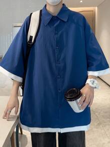 Manfinity Hypemode Nam Thả vai 2 trong1 Áo sơ mi - Màu xanh lam - Xem 4