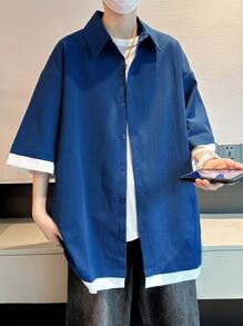 Manfinity Hypemode Nam Thả vai 2 trong1 Áo sơ mi - Màu xanh lam - Xem 7