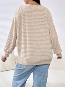 SHEIN EZwear Plus Solid Batwing Sleeve Sweatshirt - Camel - View 2