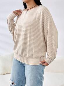 SHEIN EZwear Plus Solid Batwing Sleeve Sweatshirt - Camel - View 3