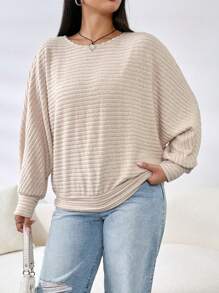 SHEIN EZwear Plus Solid Batwing Sleeve Sweatshirt - Camel - View 4