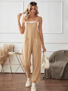 Flirla Solid Dual Pocket Overall Jumpsuit Without Tube Top