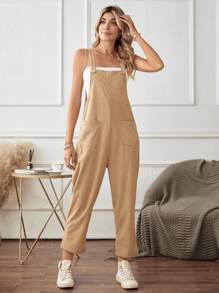 Flirla Solid Dual Pocket Overall Jumpsuit Without Tube Top
