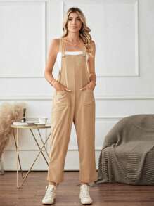 Flirla Solid Dual Pocket Overall Jumpsuit Without Tube Top