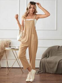 Flirla Solid Dual Pocket Overall Jumpsuit Without Tube Top