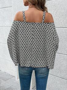 SHEIN LUNE In Toàn bộ Vai lạnh Áo sơ mi - màu đen - Xem 2