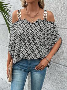 SHEIN LUNE In Toàn bộ Vai lạnh Áo sơ mi - màu đen - Xem 3