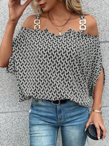 SHEIN LUNE In Toàn bộ Vai lạnh Áo sơ mi - màu đen - Xem 4