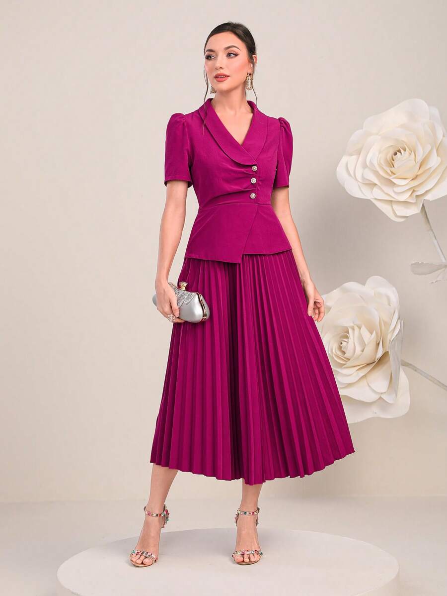 Modelyn Khăn quàng Ống tay áo Viền xếp Đầm - Màu Hồng Tươi - Xem 1