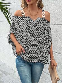 SHEIN LUNE In Toàn bộ Vai lạnh Áo sơ mi - màu đen - Xem 6