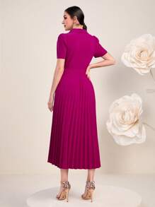 Modelyn Khăn quàng Ống tay áo Viền xếp Đầm - Màu Hồng Tươi - Xem 2