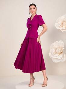 Modelyn Khăn quàng Ống tay áo Viền xếp Đầm - Màu Hồng Tươi - Xem 3