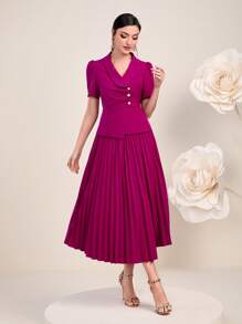 Modelyn Khăn quàng Ống tay áo Viền xếp Đầm - Màu Hồng Tươi - Xem 4